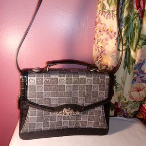 BLACK AND GREY WITH HEARTS DOUBLE-SIDED CROSSBODY HANDBAG W/ CREDIT CARD SLOTS